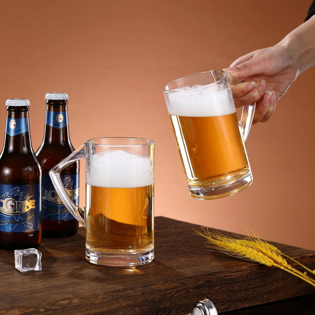 430ml网红简约格调小清新透明玻璃杯杯子啤酒杯大容量家用把手