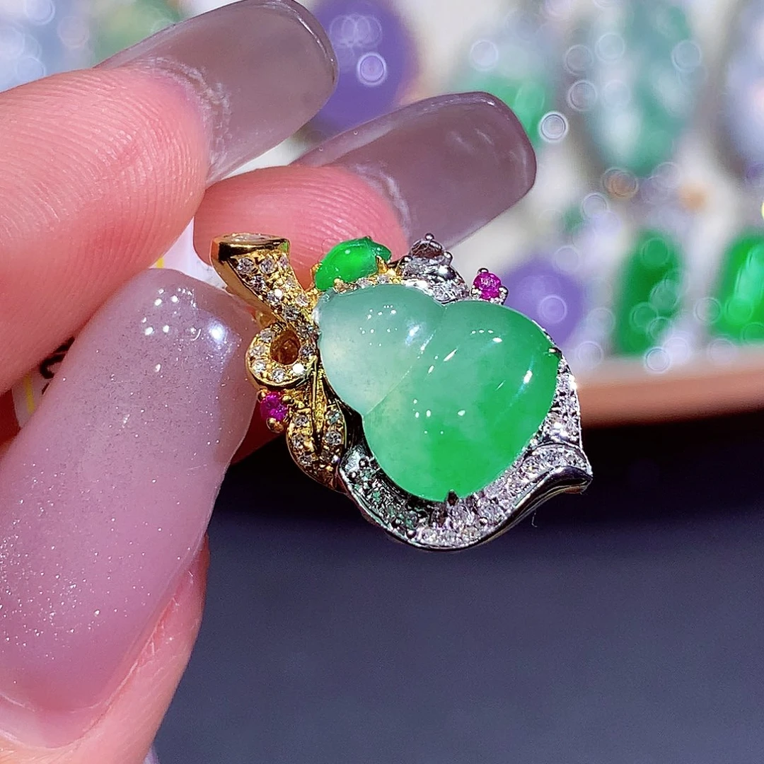 翡翠18K金镶嵌吊坠(不含链)