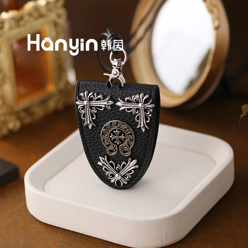 铜合金皮质项链 欧美复古暗黑风十字架眼镜收纳盒吊坠项链挂件