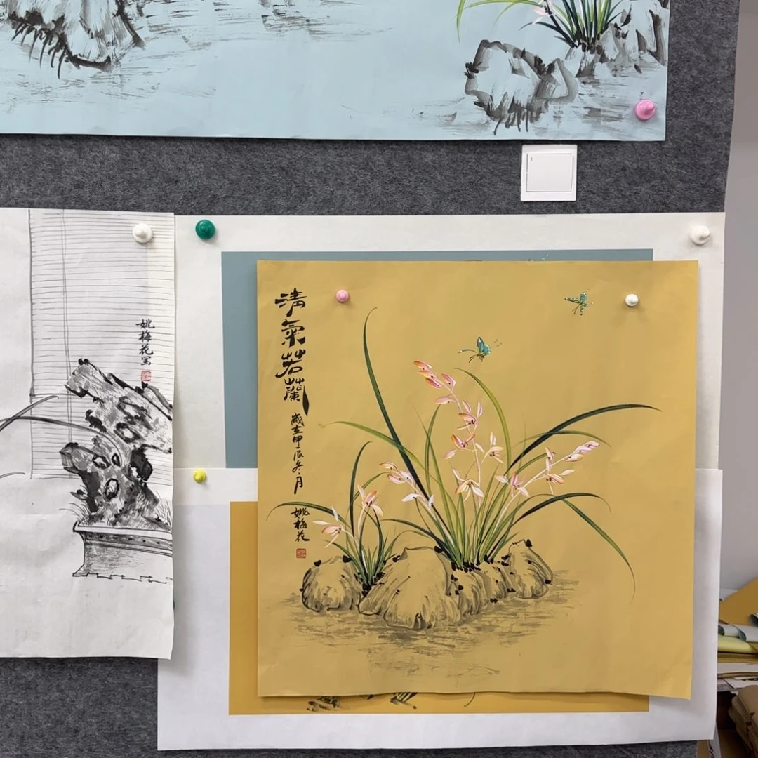 国画国画立体兰花作品