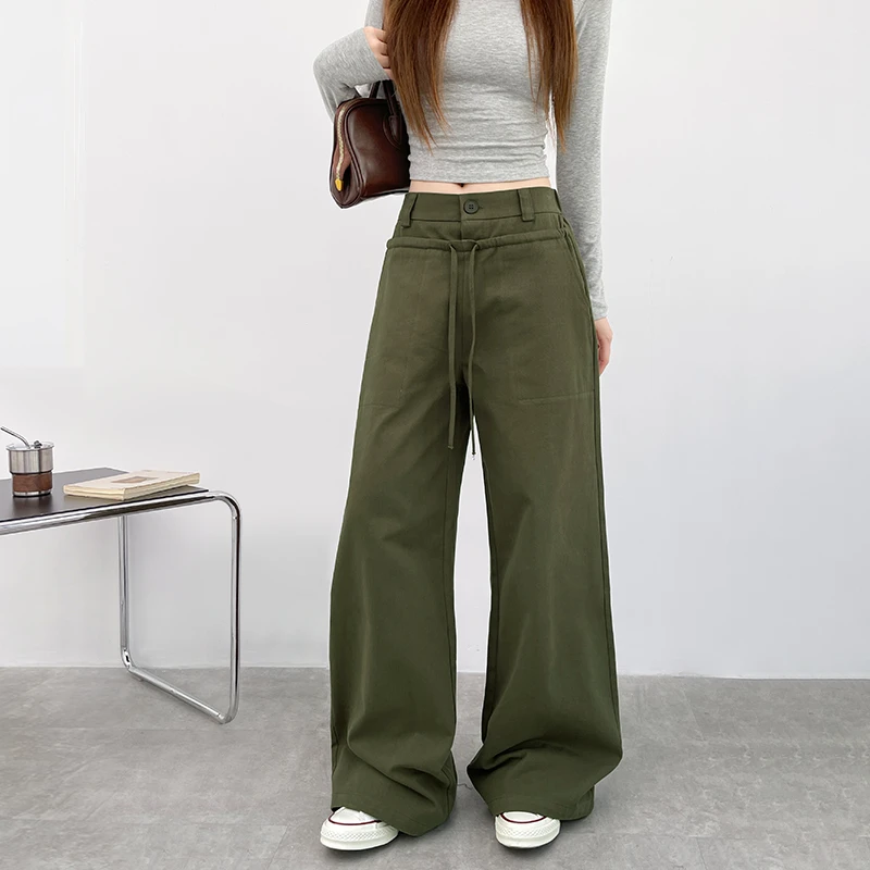 萝卜大叔美式双腰阔腿裤女秋季新款高腰显瘦垂感休闲长裤子51076