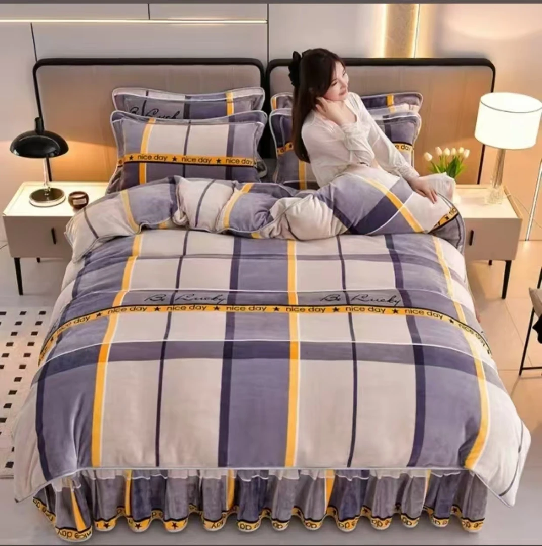 【简约格子四件套】200*230四件套 加绒加厚牛奶绒套件保暖舒适