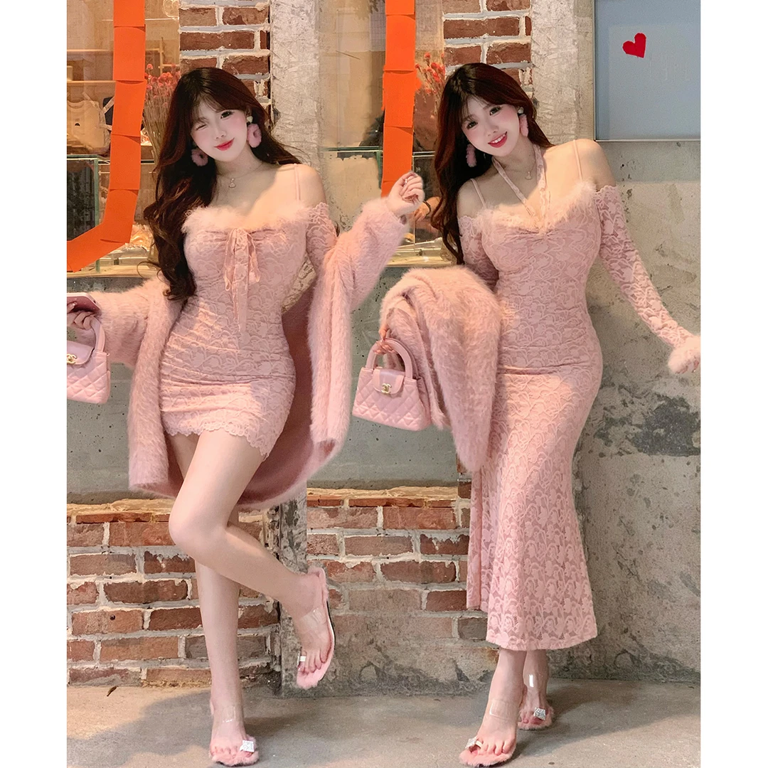 11.3清清萌面侠【雪糯绵绵】法式蕾丝收腰鱼尾长短款连衣裙4062