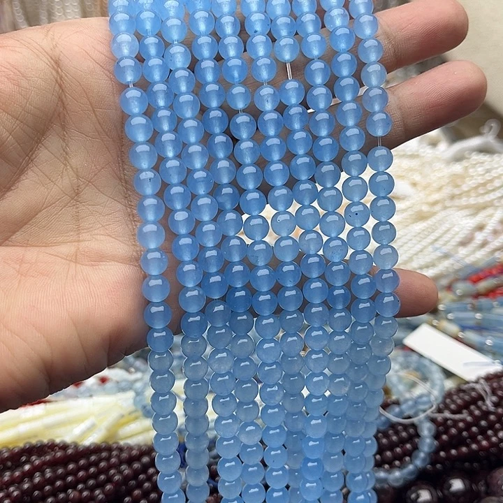玛瑙/玉髓未镶嵌珠宝半成品一条6mm左右海蓝宝