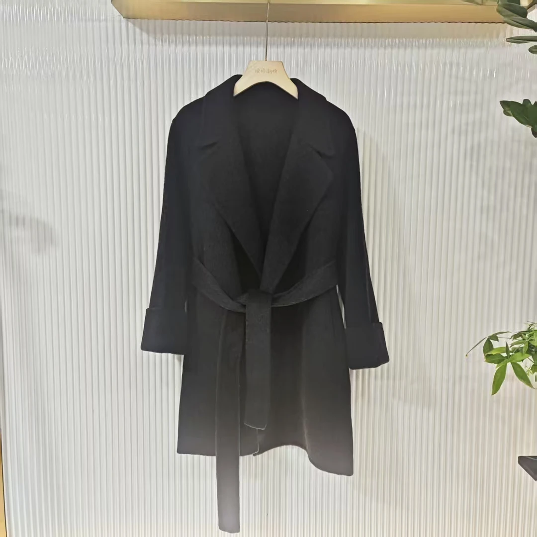 【婉婷服饰】中长腰带款羊毛大衣外套女士时尚百搭气质春秋款