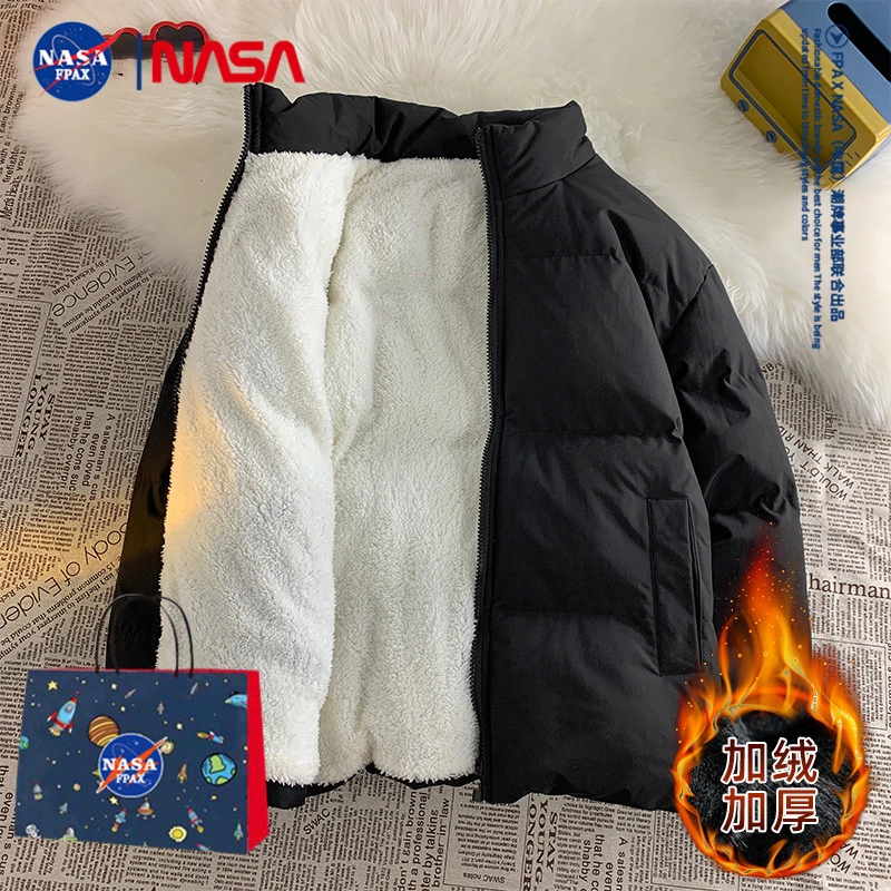 NASA联名立领棉服男冬季新款棉袄外套加绒面包服毛绒宽松棉衣