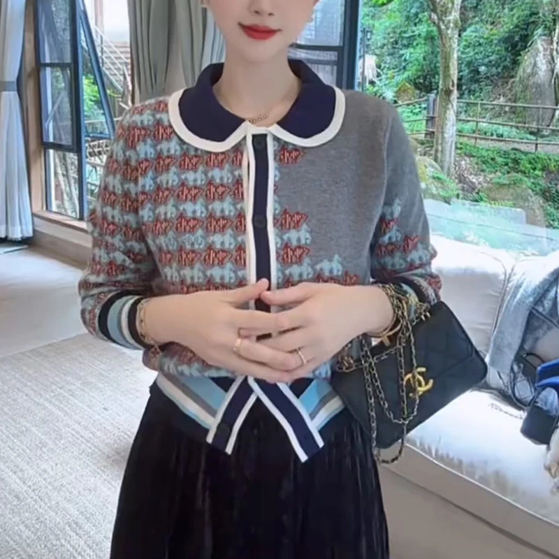 撞色拼接针织开衫设计感百搭毛衣2025春季新款上衣女装时尚小香风