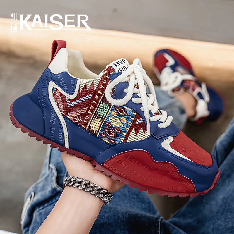 凯撒官方正版男鞋春秋季小众印花运动休闲老爹鞋男士防滑厚底板鞋