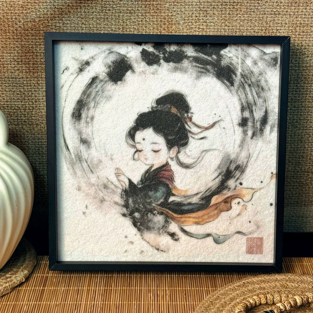 金亭沙画【敦煌仙女】装饰画电视柜摆画茶室摆台美好创意摆台