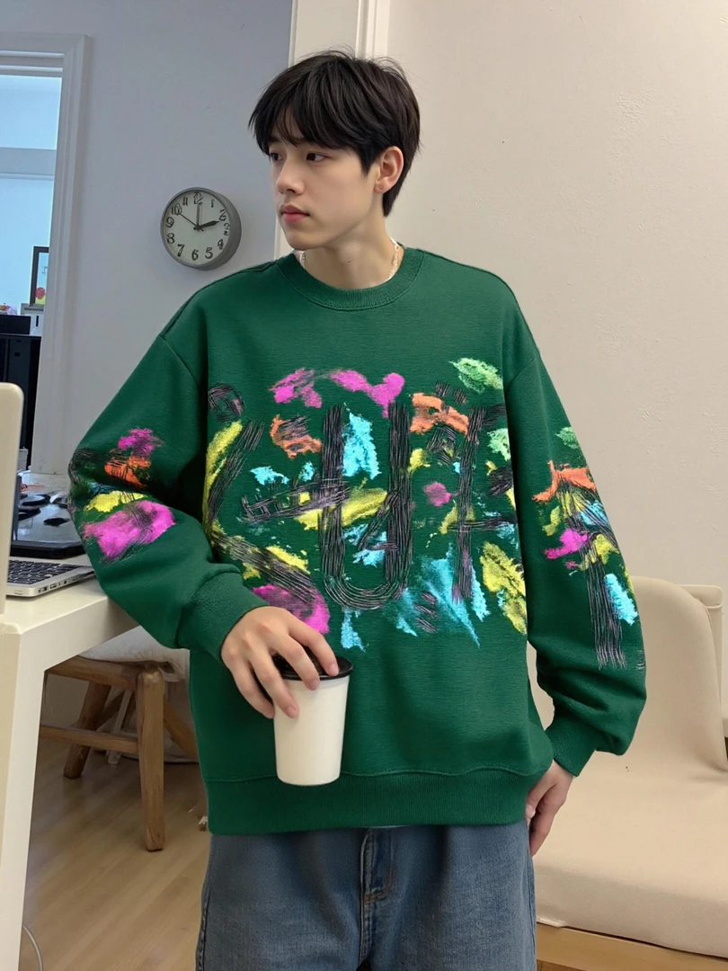 国潮情侣宽松百搭潮流长袖厚款圆领卫衣3658