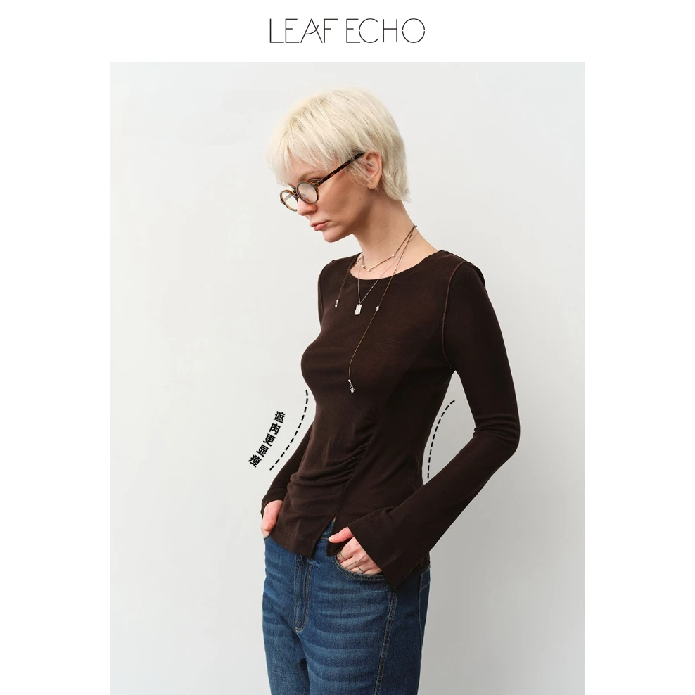 Leaf Echo【叶可可专属】高弹修身天丝羊毛设计长袖T恤L0299TP003
