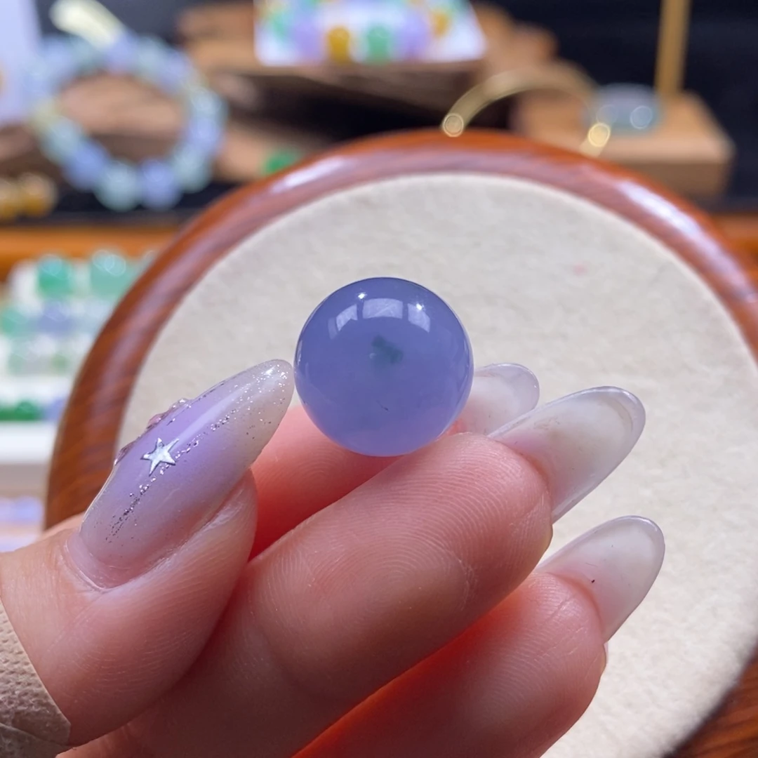 翡翠未镶嵌颈饰翡翠浓紫飘花珠卡14.4mm