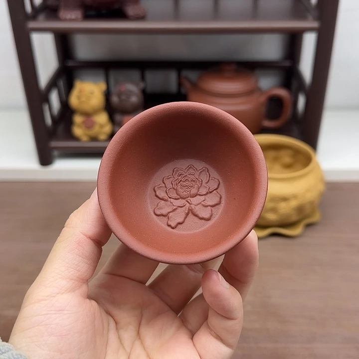 紫泥茶案一对牡丹客杯