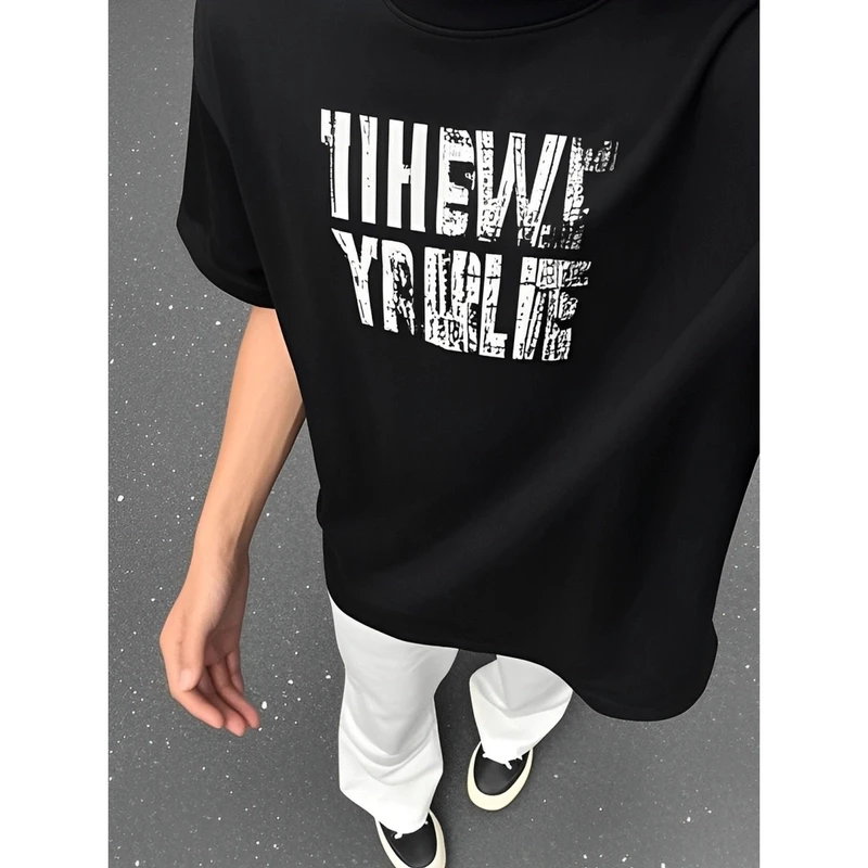 【重磅纯棉】夏季休闲黑色半袖宽松圆领潮流大码百搭新款男短袖T恤