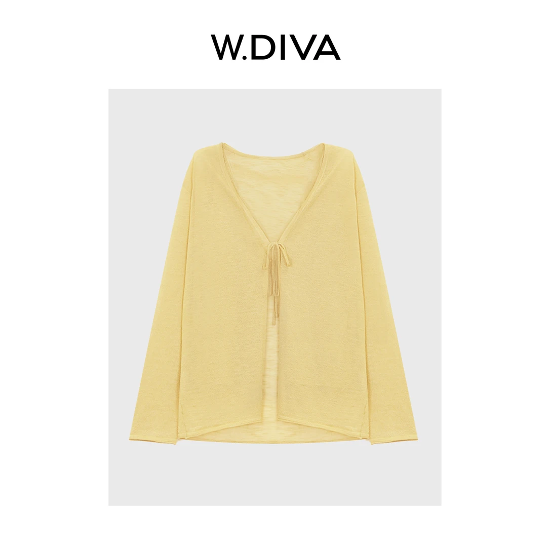 W.Diva【芝士】亚麻天丝夏季出行洋气休闲黄色针织开衫52Z222162