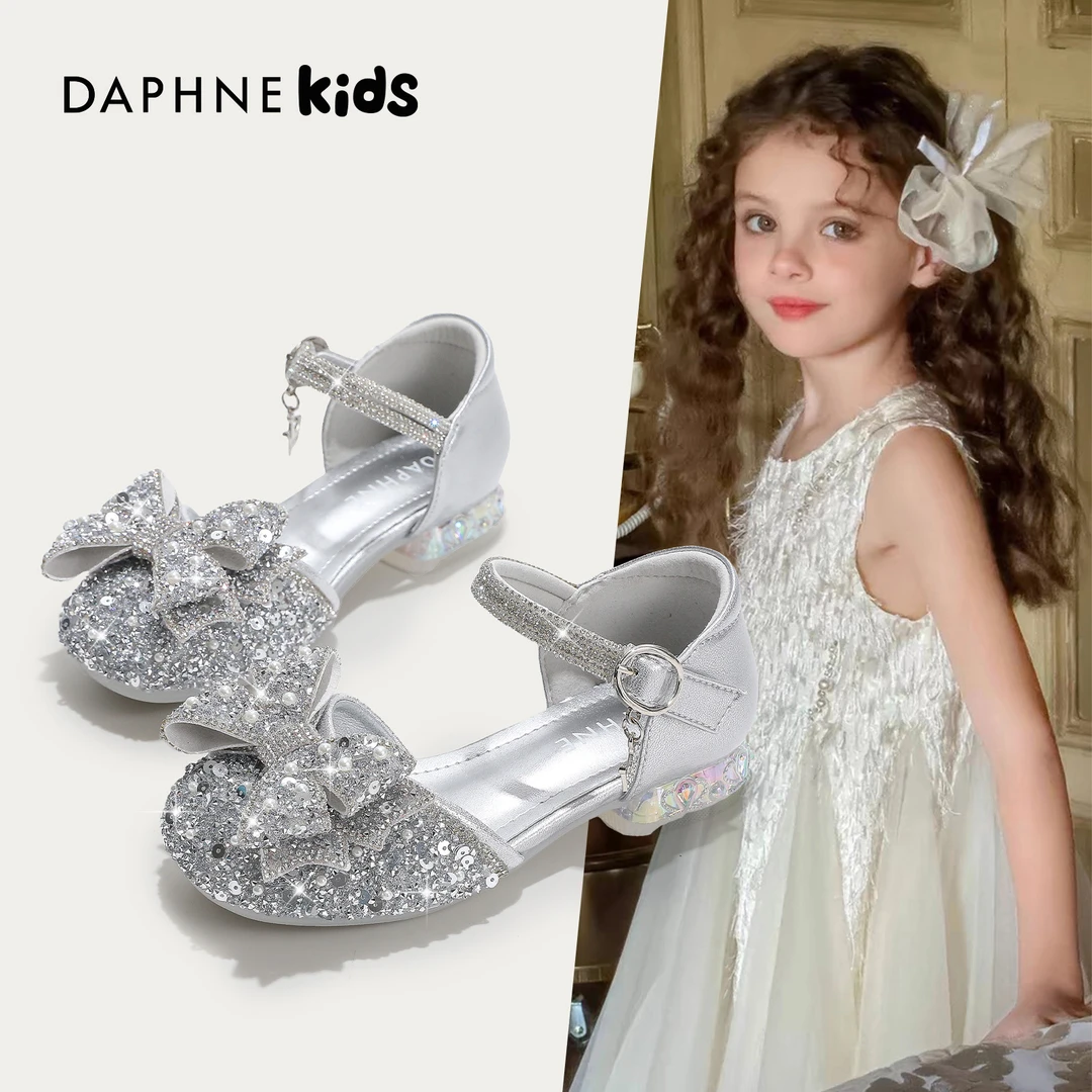 达芙妮Daphne女童凉鞋艾莎公主鞋2025新款夏季儿童水晶高跟鞋软底