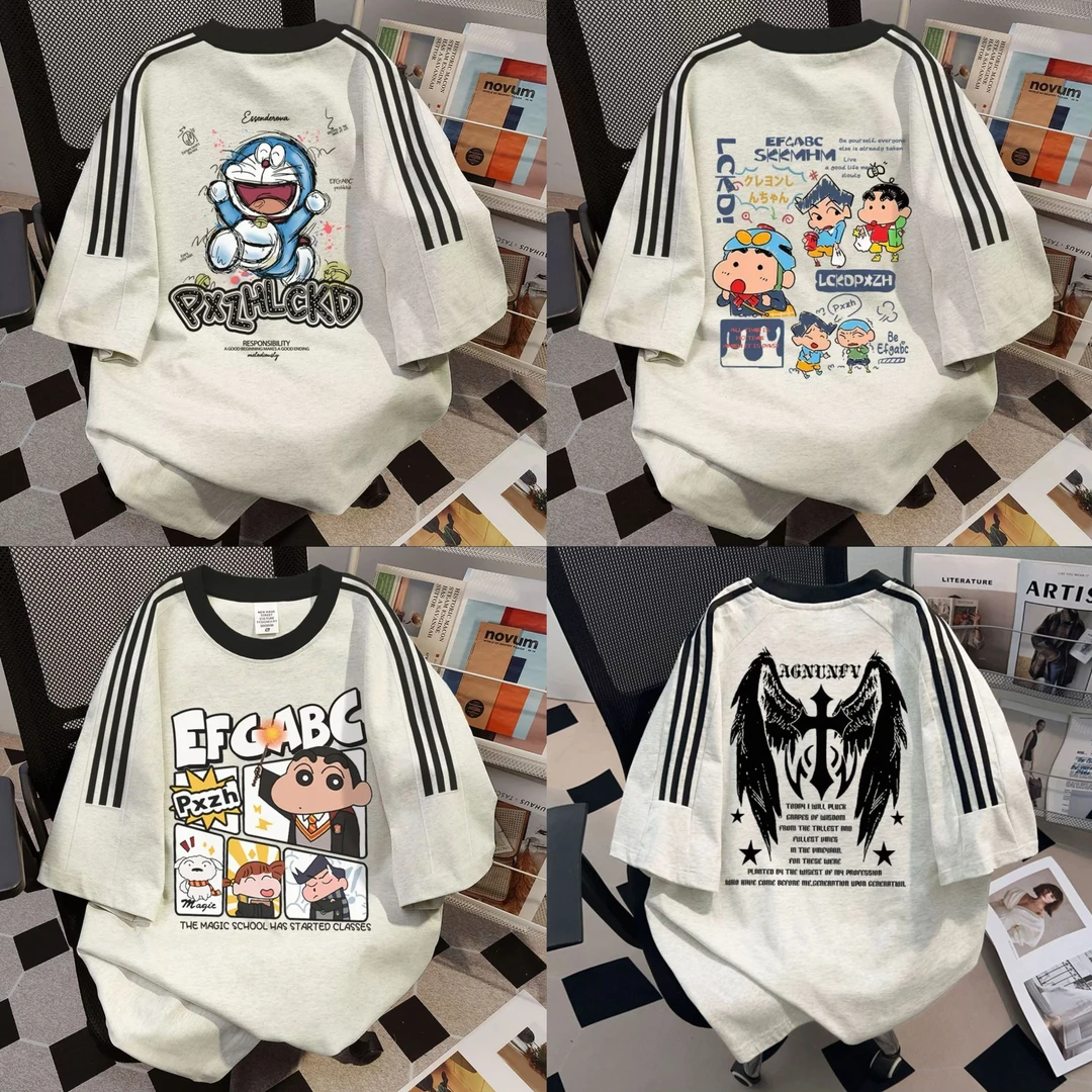 优质短袖美式高街印花t恤2025夏季新款时尚圆领半袖