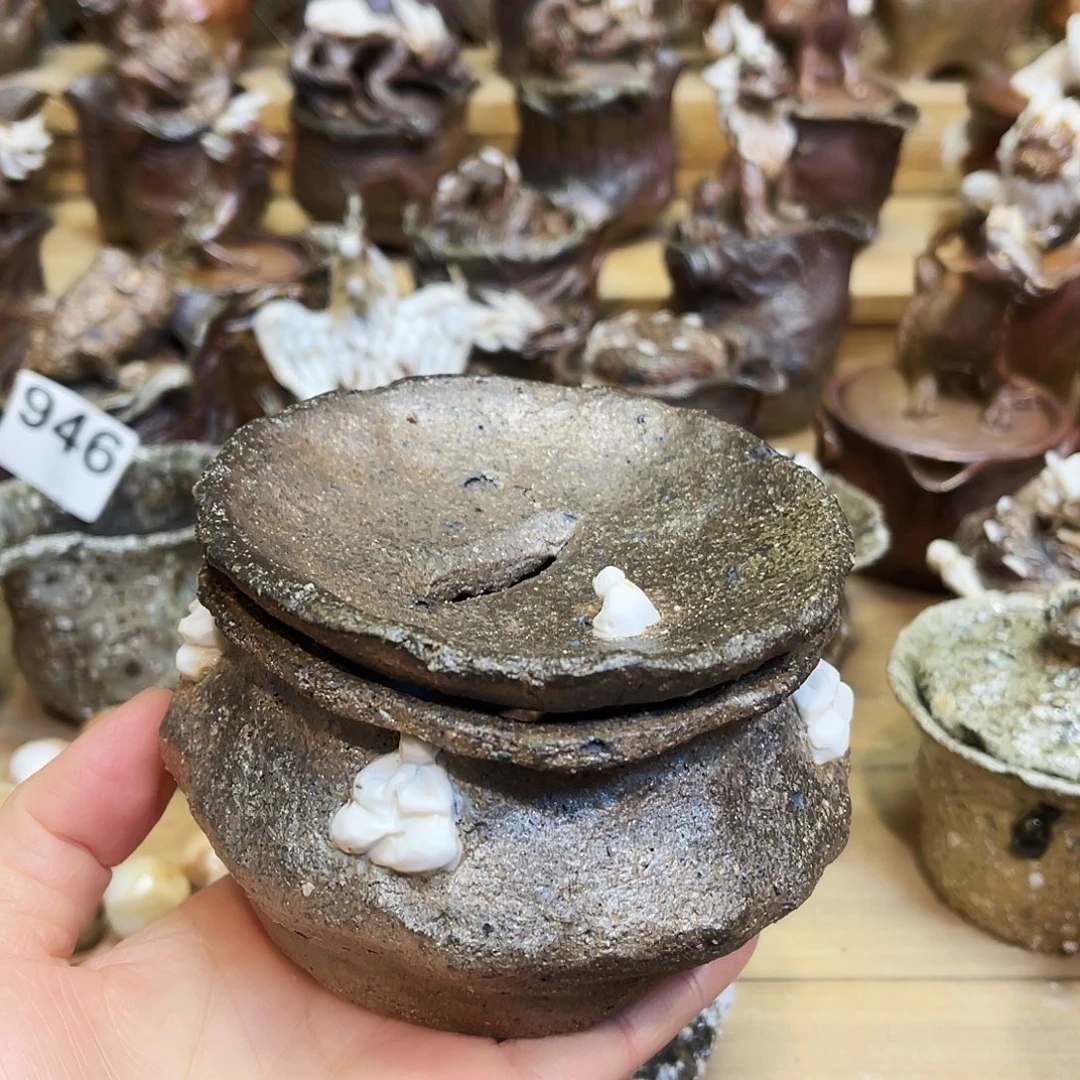 瓶柴烧粗陶手捏茶盂