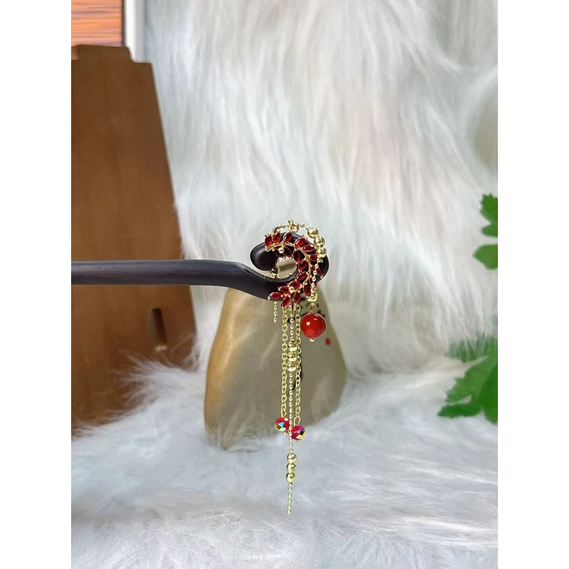 炑歌K246单钗红色流苏百搭原创设计简约手工百搭款15公分发簪