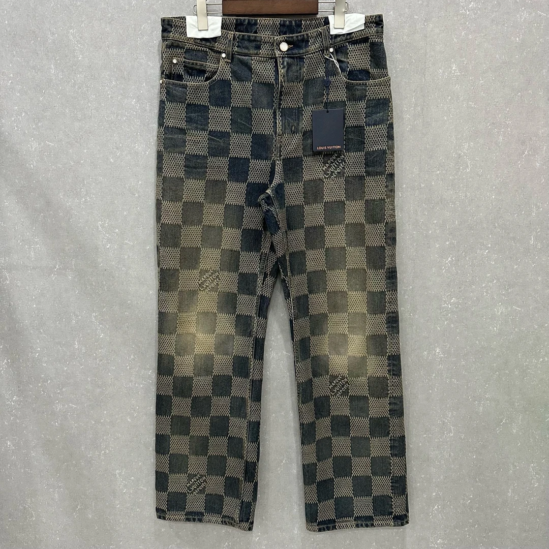 未使用 LouisVuitton/路易威登 水洗做旧棋盘格牛仔裤34码/006208