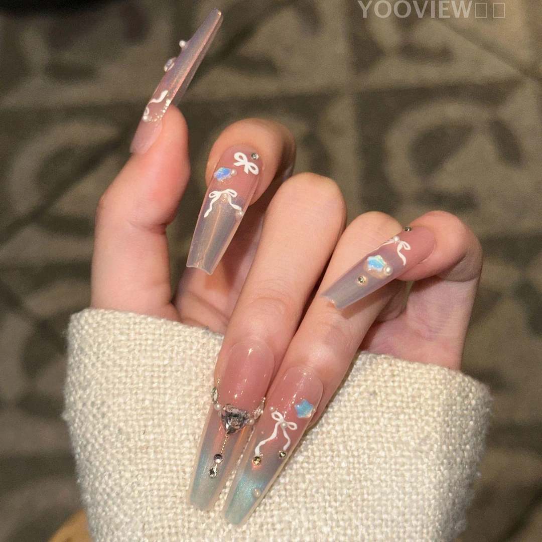 高级感穿戴甲片浪漫】手工穿戴甲高级法式粉色爱心钻结美甲片