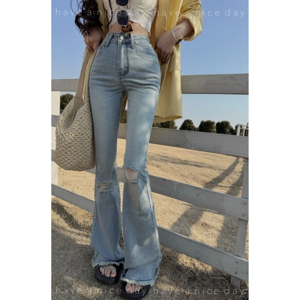 橙路【定制款春款辣妹牛仔裤喇叭裤】