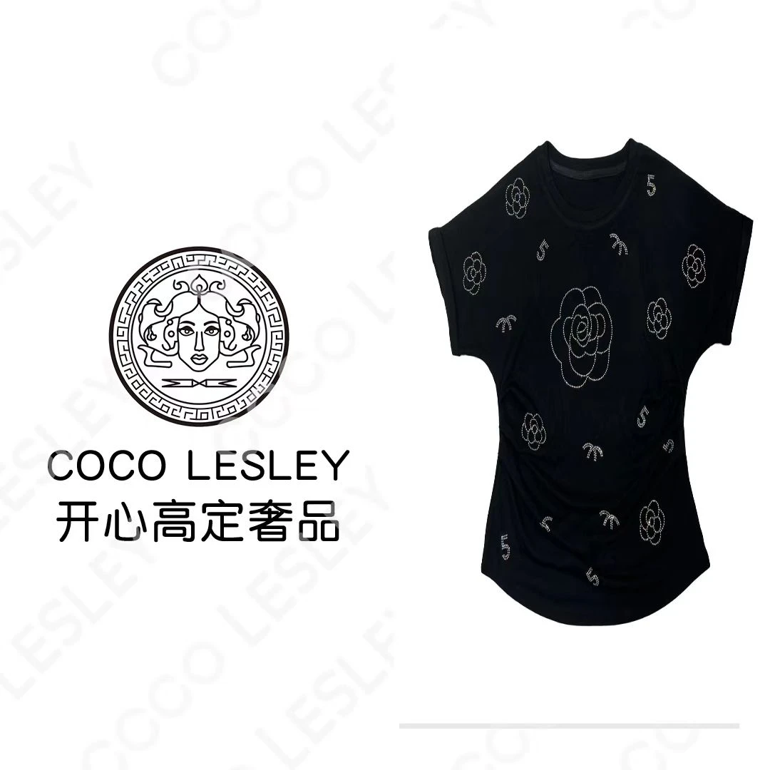 欧货螺纹棉显瘦打底衫重工烫钻短袖T恤女 120#美