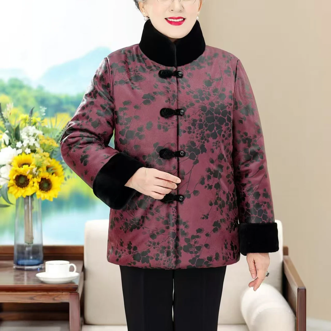 7756 中老年冬装棉衣唐装加绒加厚棉袄妈妈外套保暖棉服（新仓库）