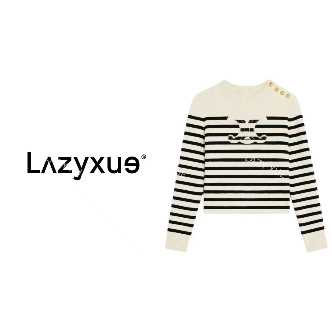 LAZYXUE薛懒懒/"凯旋门"早秋羊绒羊毛混纺条纹撞色针织衫 21110