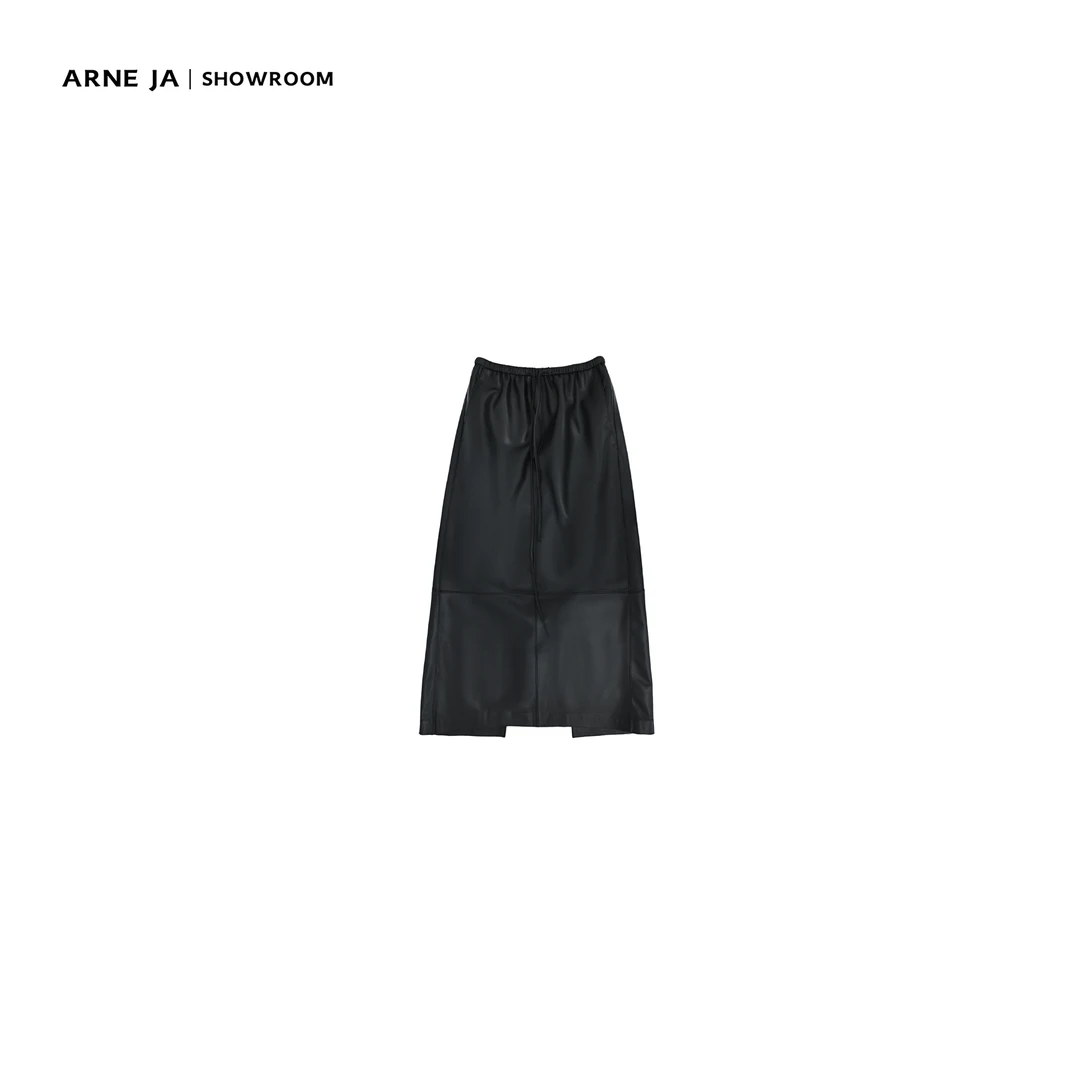 ARNE JA｜“分割艺术”植鞣进口小山羊皮拼接后开叉皮裙D3P3047Q