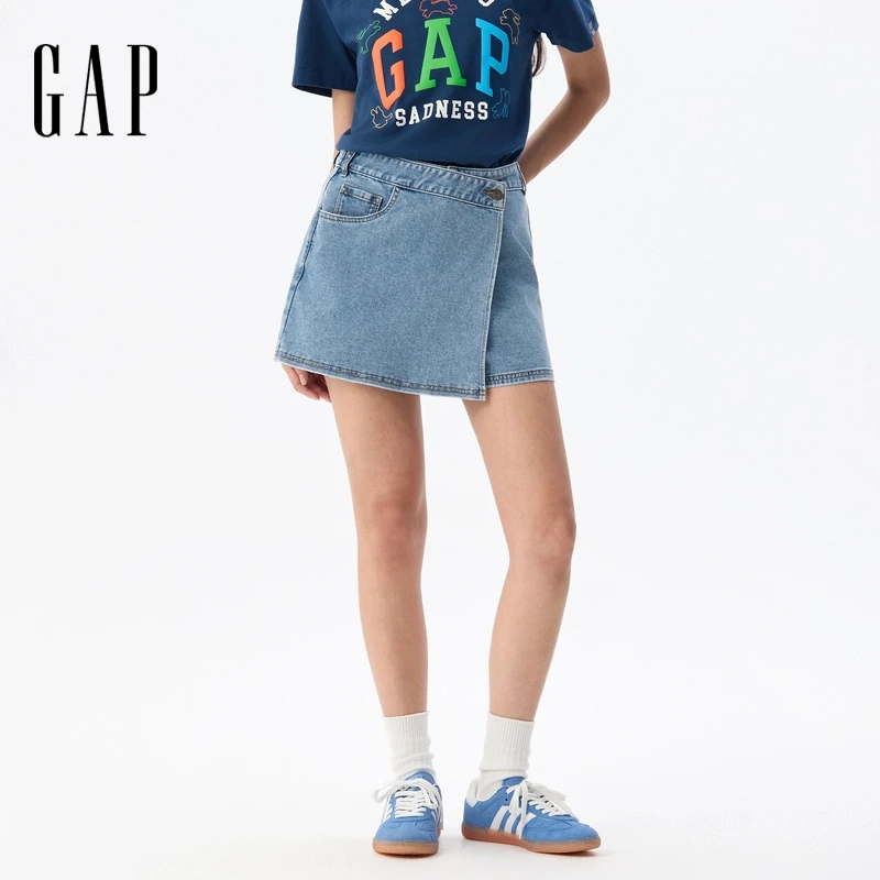 【Gap联名MTSS】2025夏新款女装logo毛边牛仔裙裤宽松短裤 765952
