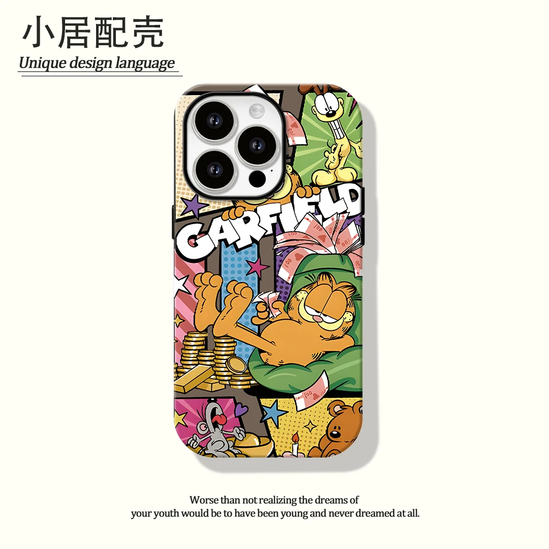 邪恶加菲猫菲林二合一适用苹果16pro手机壳华为vivo小米oppo15/14