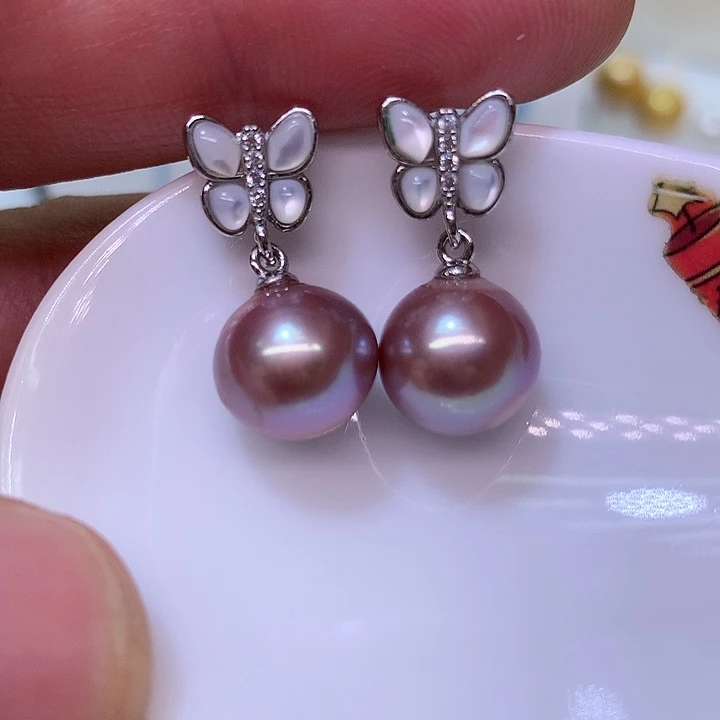 银S925镶嵌耳饰淡水珍珠