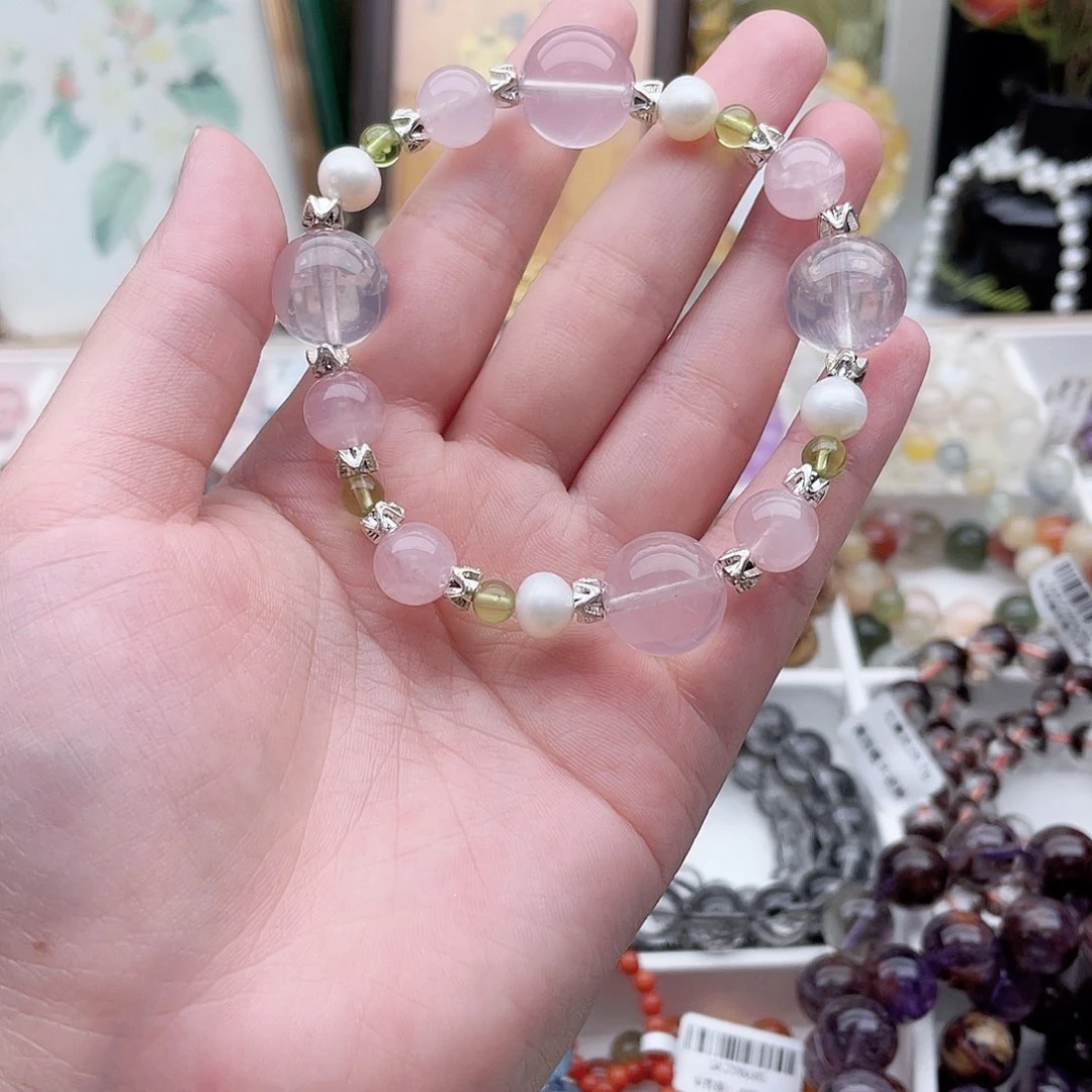 水晶手串合金粉晶淡水珍珠