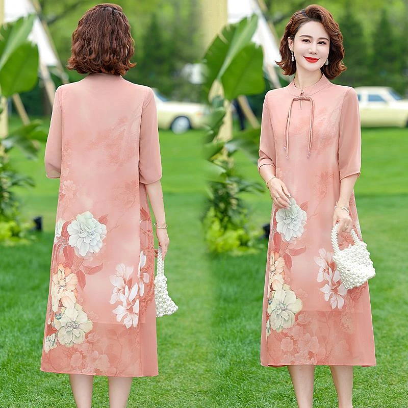 俞兆林中老年女装妈妈夏装新中式改良旗袍裙子高贵气质阔太太夏季