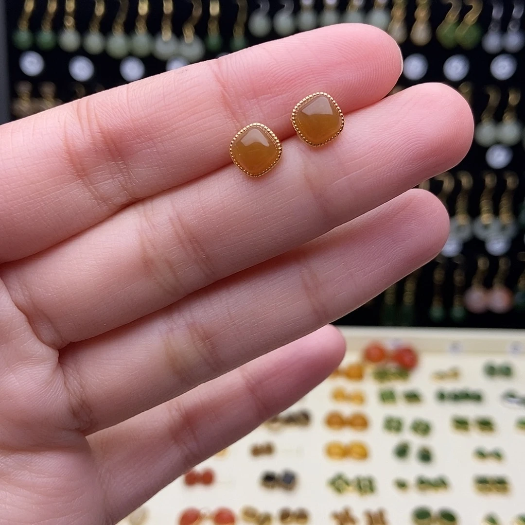 和田玉银S925镶嵌耳饰