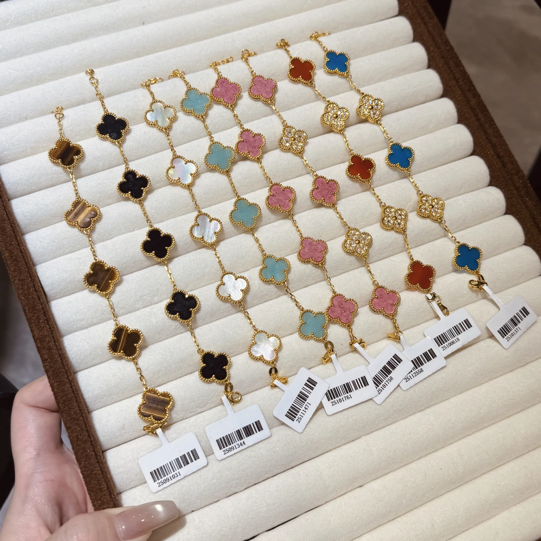 足金999卡15mm四叶草五花手链送女生圣诞礼物