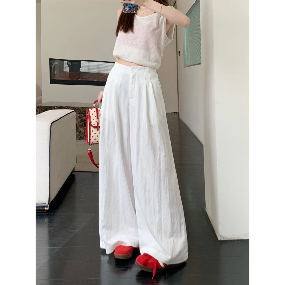 高级感复古蓝休闲裤子女2025春夏季直筒裤垂感高腰阔腿拖地裤长裤