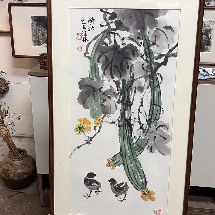 绘画三思图47x92带框