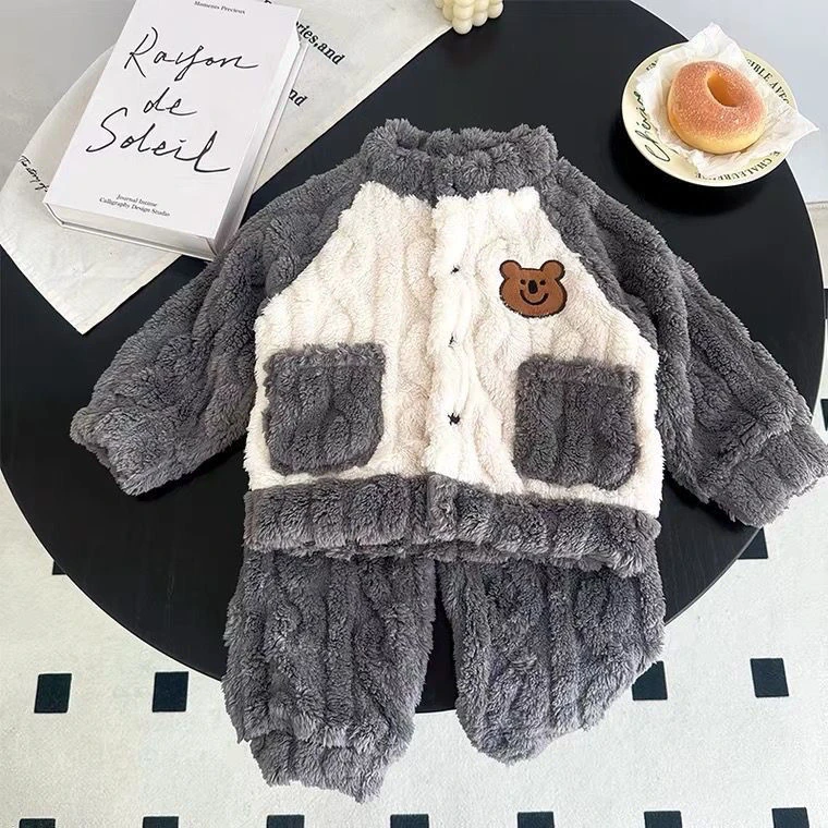 儿童睡衣儿童法兰绒秋冬季加厚加绒新款男孩家居服保暖宝宝套装gc