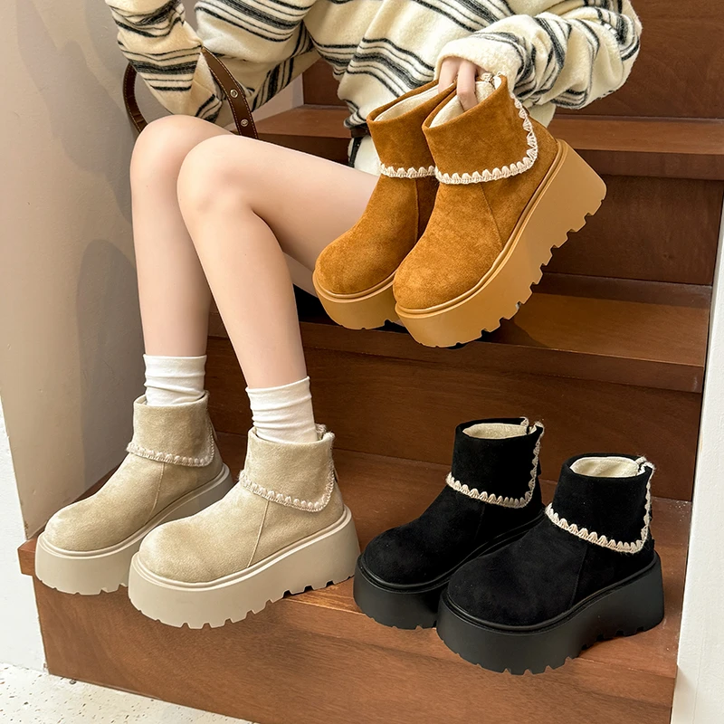 厚底增高雪地靴女款2025新款秋季加绒加厚保暖短靴小个子时尚靴子