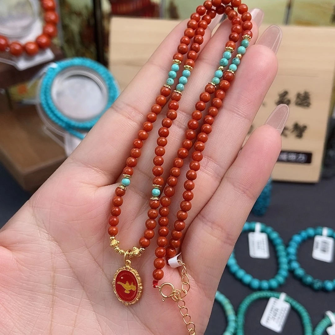 绿松石雕刻银S925镶嵌