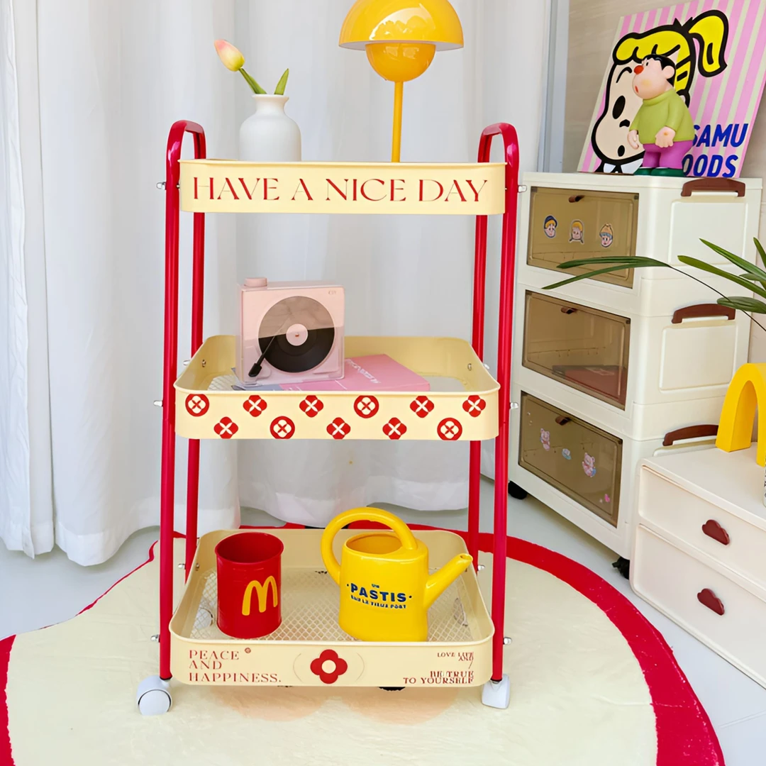 碳钢材质置物小推车客厅家用架子厨房储物三层可移动高颜值收纳架