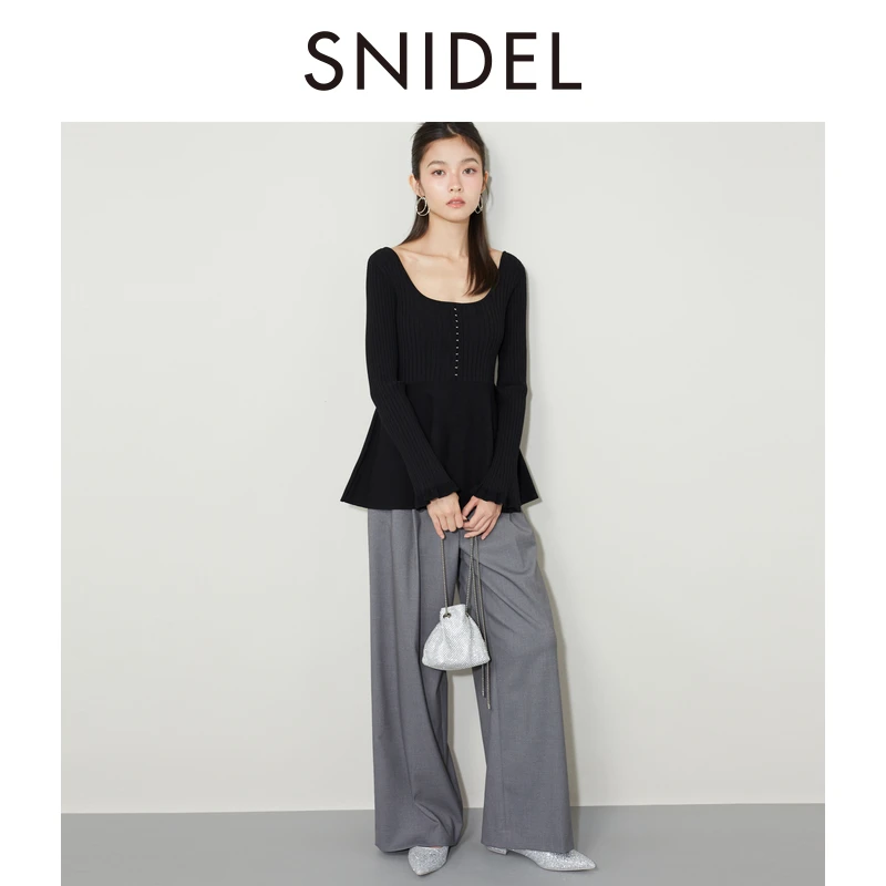 SNIDEL高腰腰带直筒西装阔腿裤SWFP244304