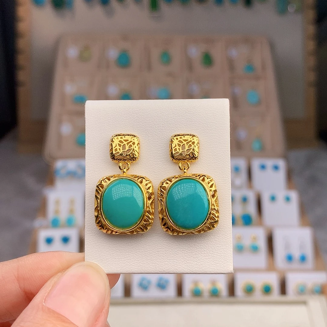 银S925镶嵌绿松石耳饰