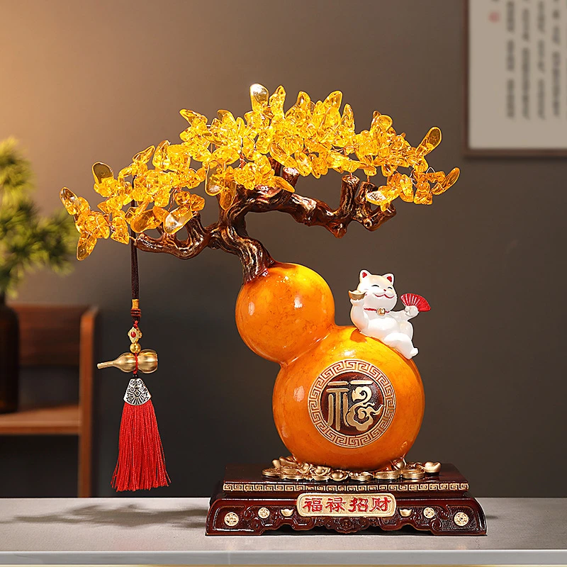 新中式葫芦摆件发财树福禄招财客厅玄关办公室开业乔迁新居装饰品