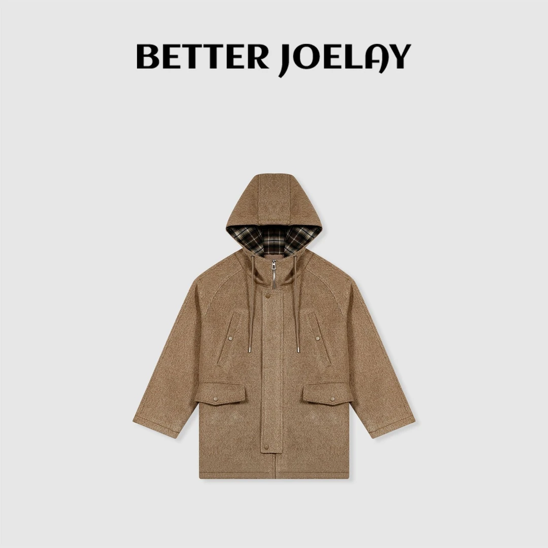 BETTERJOELAY-【岁月年华】时尚呢料连帽大衣秋高级感外套通勤Z0585