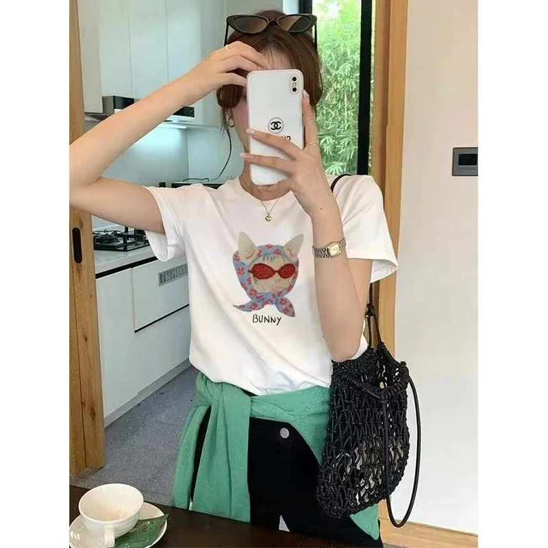 欧货高品质「墨镜-钉珠猫咪」洋气卡通印花时尚宽松小众百搭25032