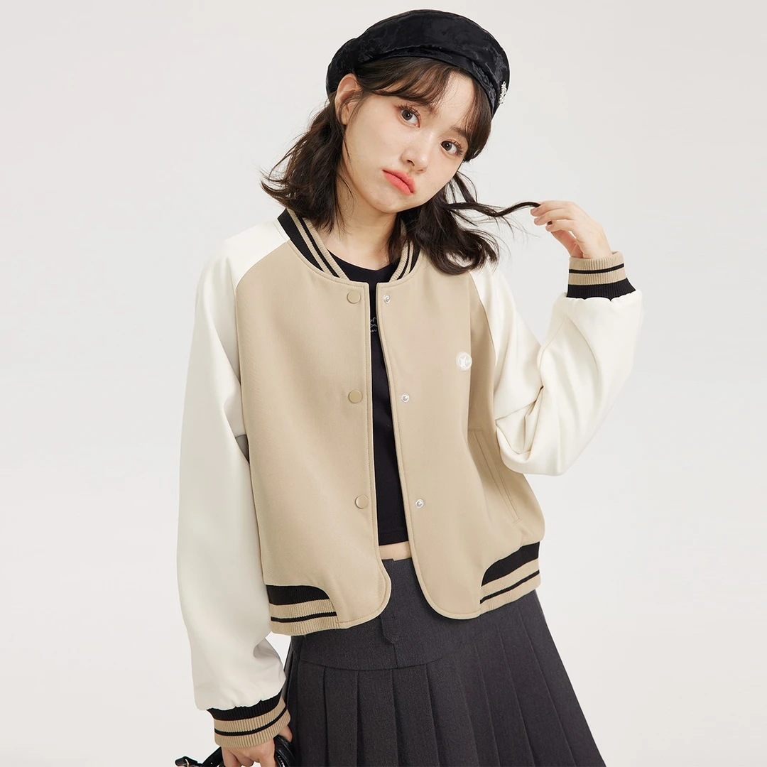 短款小外套莓派派外套休闲百搭复古拼接撞色秋季拼色运动