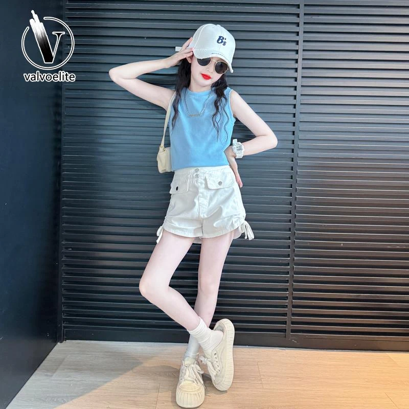 VALVOELITE女童短裤套装夏款新款潮酷穿搭大童上衣工装裤子两件套